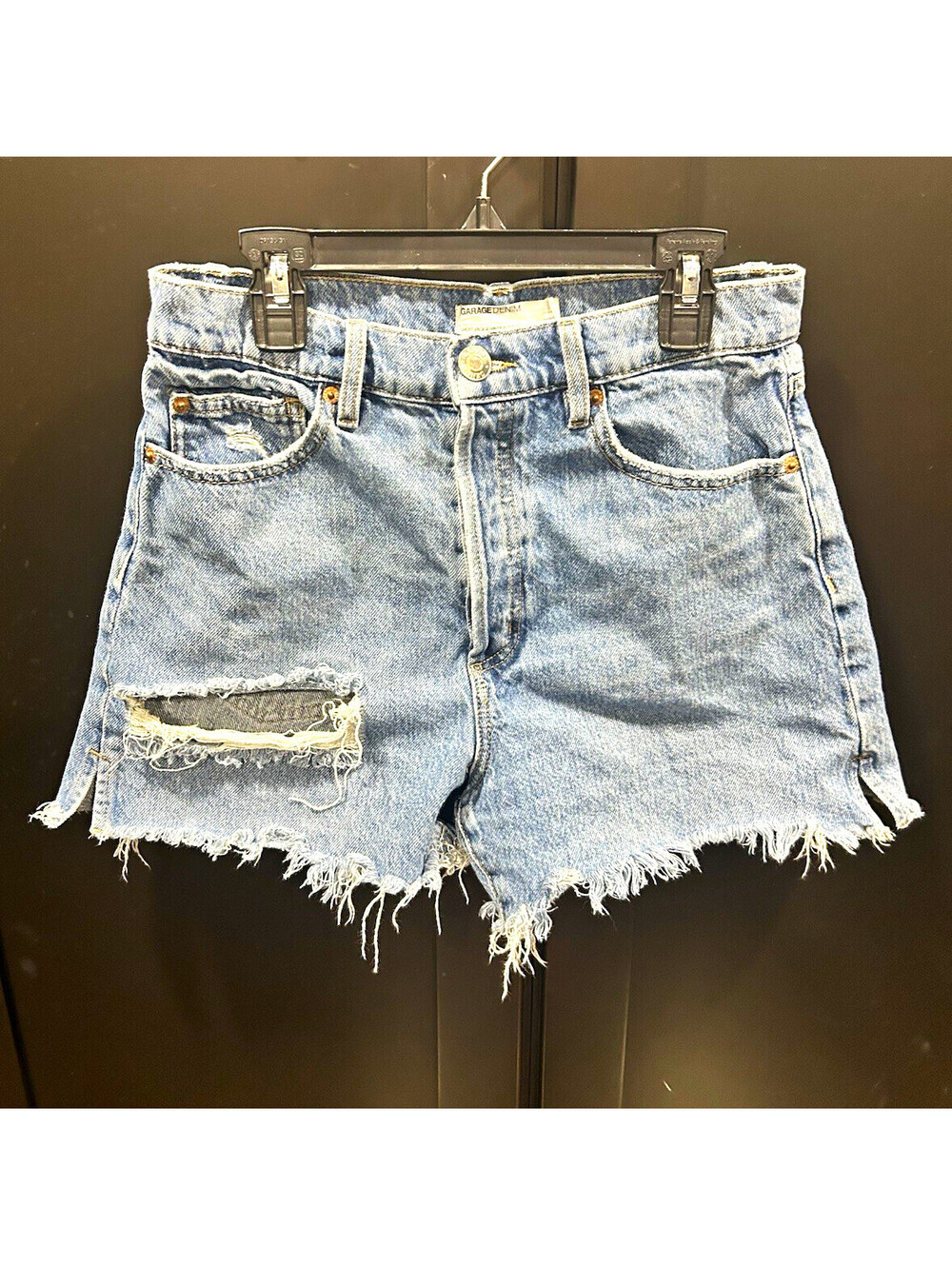Garage Women's Light Blue Distressed Denim Shorts with Button Fly